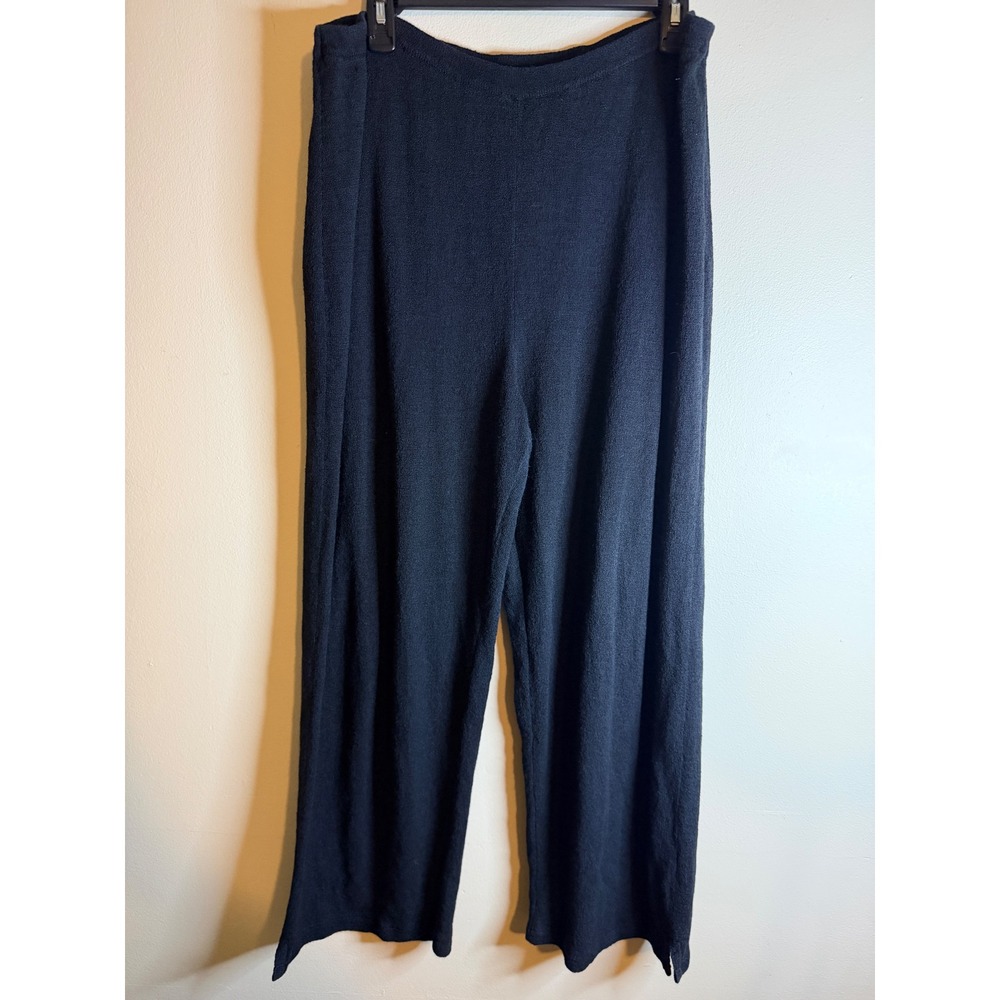 Chico's Design Womens 3/XL Navy Linen Blend Wide Leg Sharkbite Hem Pants